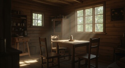 Rustic wooden interior sunlight