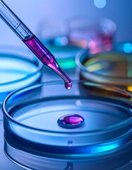 Petri dishes with liquid being dispensed