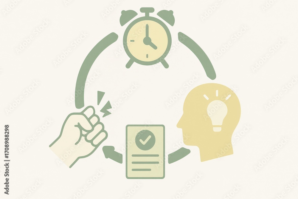 Aufkleber time management visual representation illustrating the cycle of planning execution and inspiration t