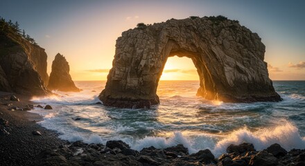 Coastal arch at sunset