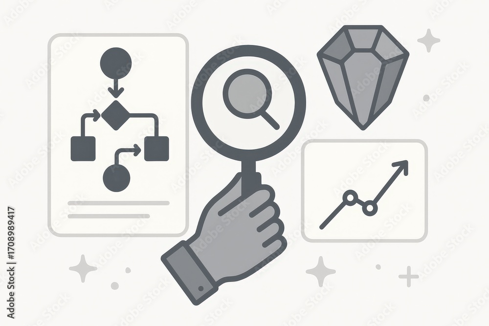 Poster a clear representation of data analysis tools illustrated through a magnifying glass observing intri