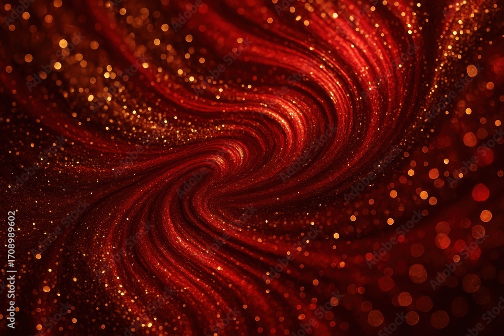 Poster swirling red fluid with shimmering gold dust abstract luxury glitter texture and flowing metallic sp