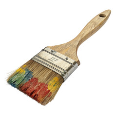 Vibrant multi-colored paint brush showcasing a spectrum of artistic hues, symbolizing creativity, home improvement, and the joy of DIY artistic projects and expression on a clean white backdrop