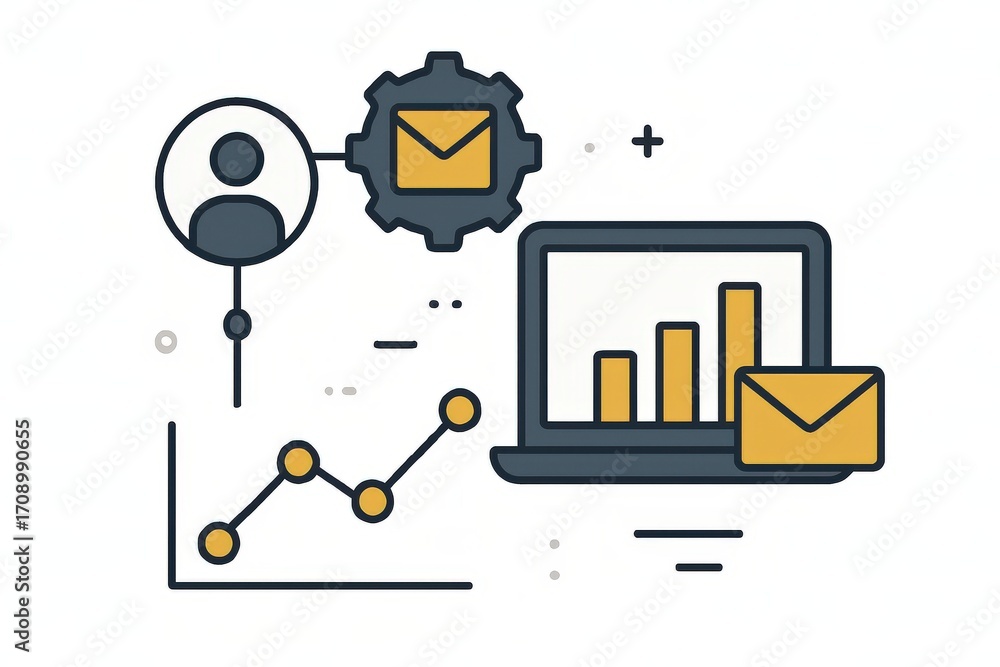 Poster engaging digital communication strategies illustrated with futuristic graphics showcasing data analy