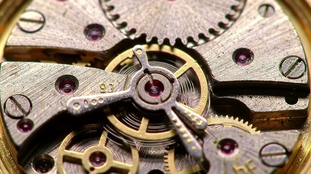 Detailed Golden Watch Movement with Intricate Gears and Jewel Bearings Under Warm Light