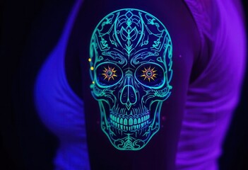 Hidden Design Revealed Under Blacklight, Glowing Colors, and Futuristic Feel for a Unique Skull