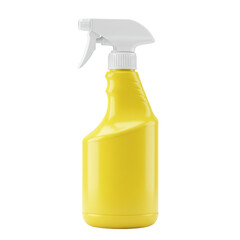 Bright yellow plastic spray bottle with white trigger sprayer isolated on transparent background