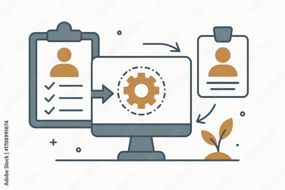 Poster innovative digital interface showcasing user profiles and workflow dynamics highlighting productivit