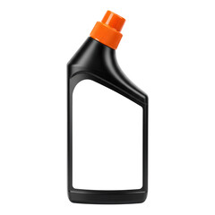 Sleek black plastic bottle with an orange cap isolated on transparent background for product design