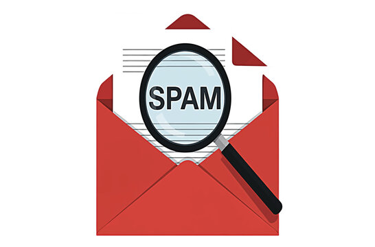An illustration depicting the process of identifying unsolicited junk mail in a digital inbox, emphasizing internet security and data protection against spam emails