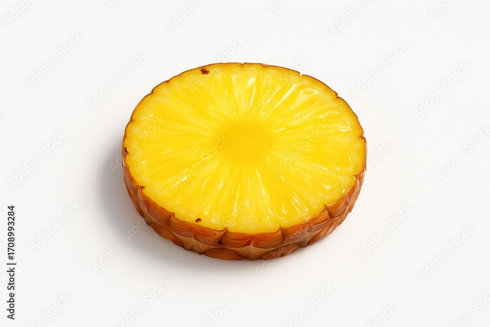 Poster tropical pineapple slice 3d glossy icon with translucent pulp subtle specular highlights and soft sh