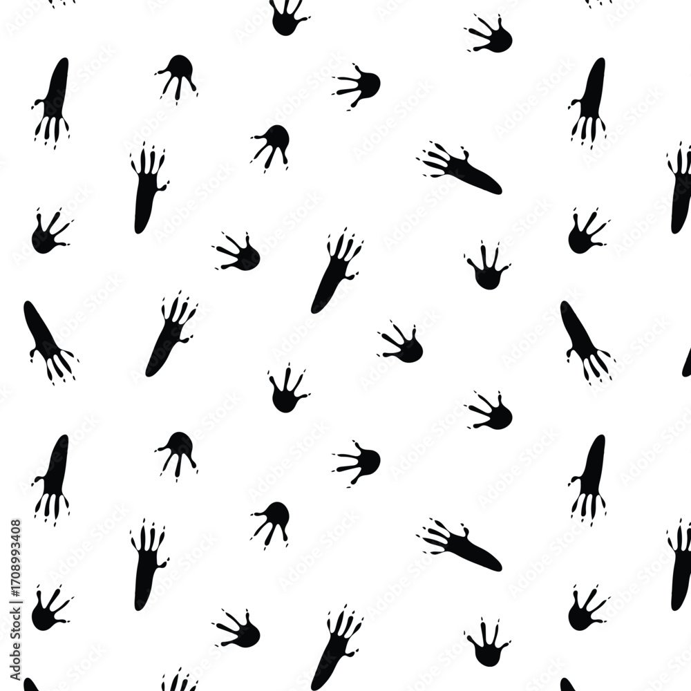 Poster seamless pattern with mouse footprint in black color with transparent square background