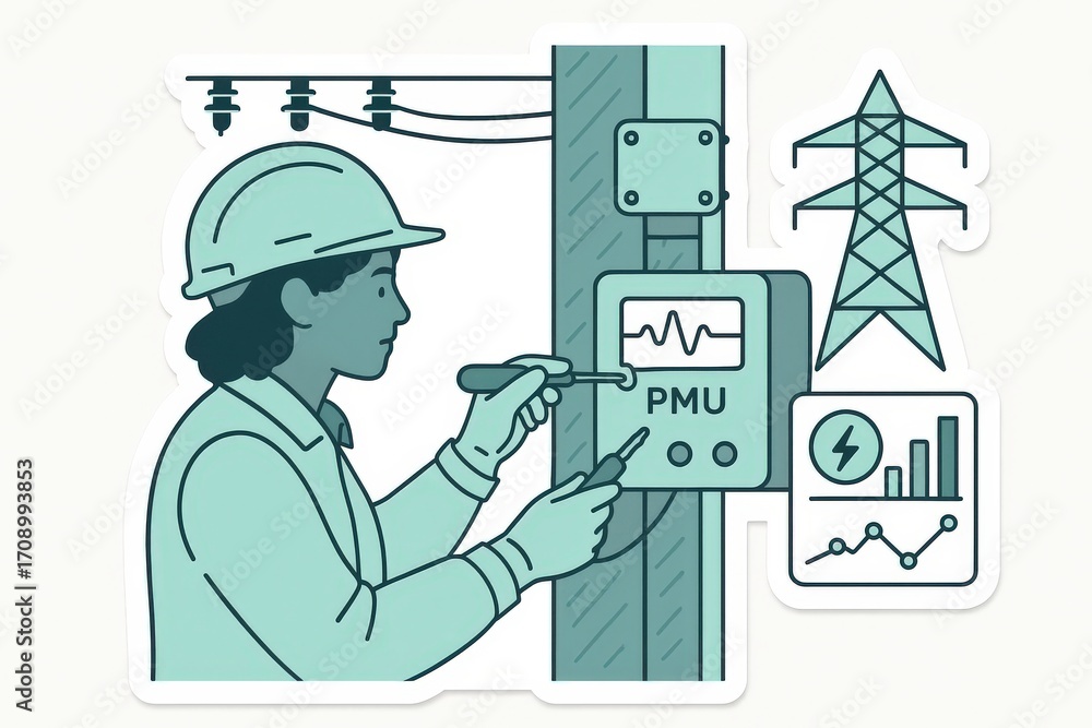 Poster female technician diagnosing electrical systems while monitoring performance metrics ensuring power 
