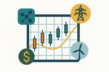 Analyzing market trends through innovative charts showcasing financial growth energy consumption and sustainable investment represented by dynamic graphs and essential economic symbols