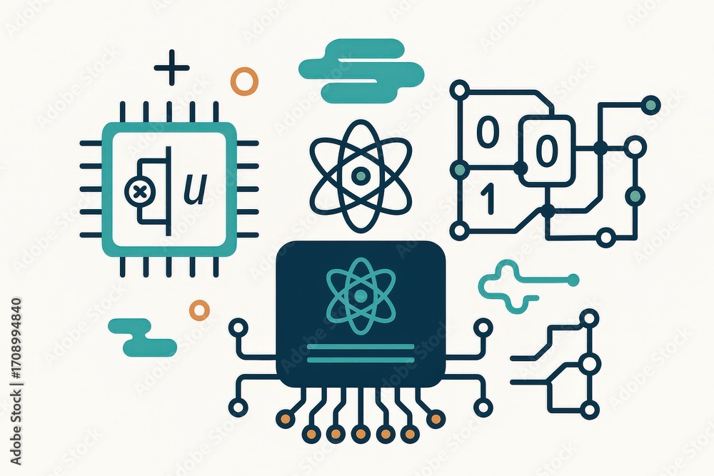 Poster innovative digital electronic circuit design showcasing intricate geometries and contemporary coding