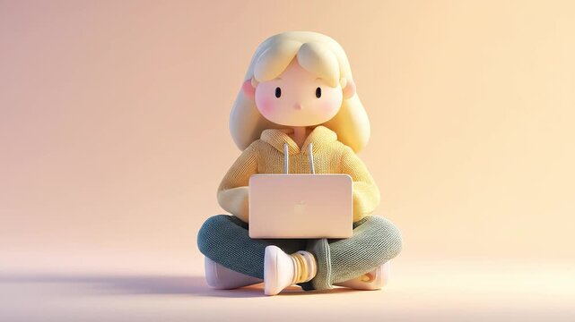 3D cartoon character Working On laptop 4K Videos