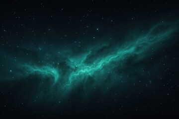 Emerald and teal spiral nebula with shimmering starfield and fractal gas filaments cosmic dust swirls and luminous deep space backdrop