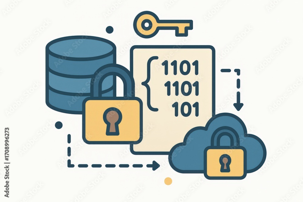 Poster data security illustrated with locks database cloud computing encrypted information showcasing cyber