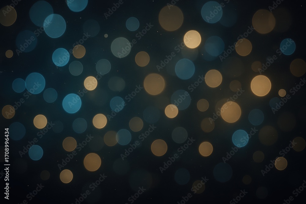 Poster luxurious blue and gold bokeh on deep black with sparkling particles and soft gradients ideal for fe