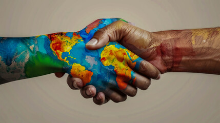 International Day for Tolerance handshake between different cultures, peace building, neutral background, symbolic composition