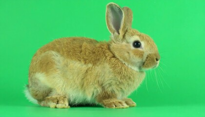 Adorable Brown Rabbit on Green Background.