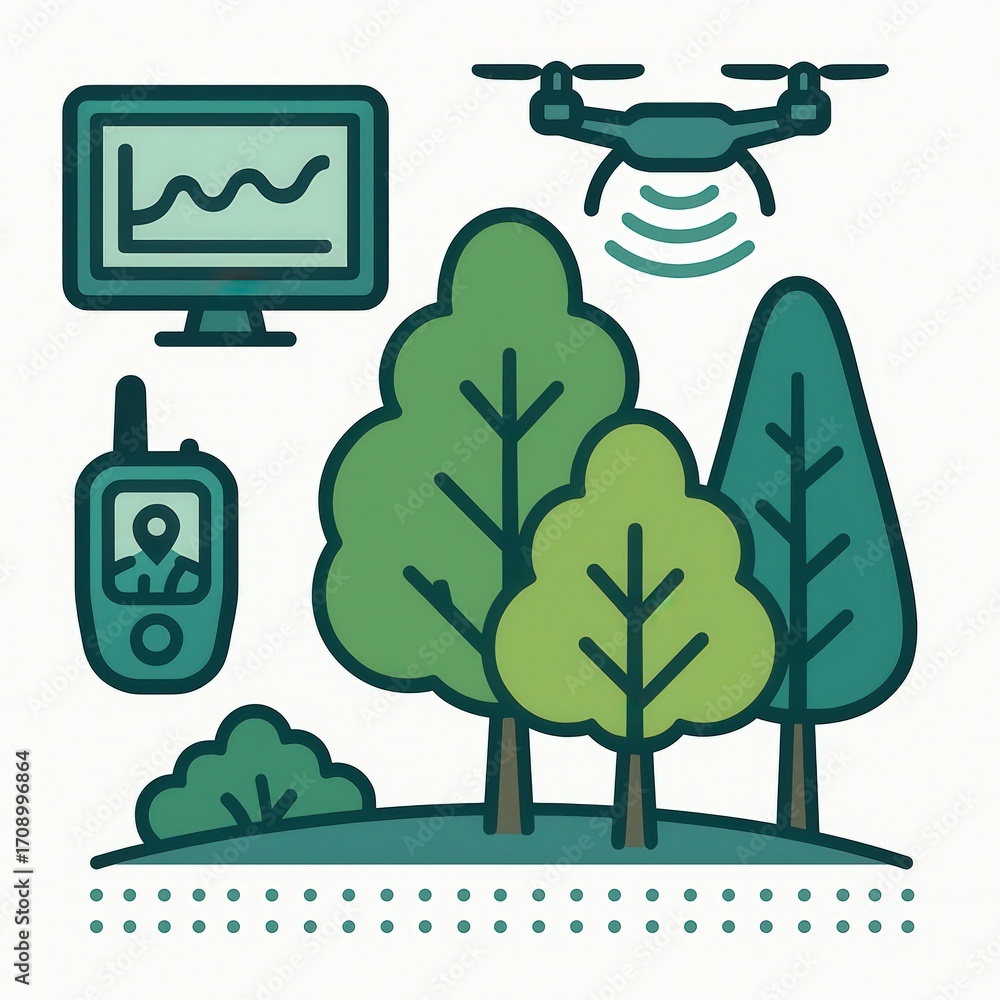 Poster innovative drone technology monitoring environmental data amid lush greenery with a focus on sustain