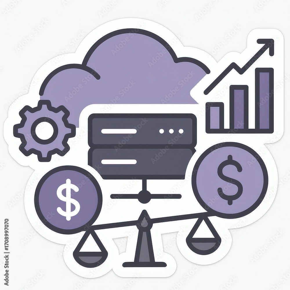 Poster cloud computing integration with financial metrics highlighted through visual elements illustrating 