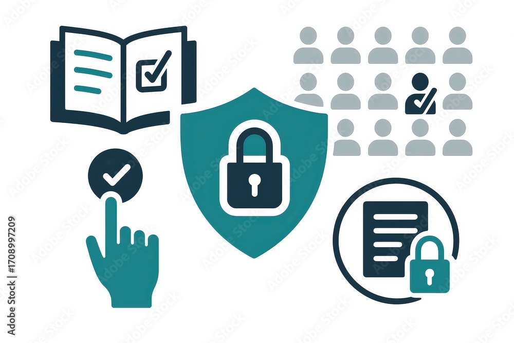 Aufkleber visual representation of cybersecurity concepts characterized by locked padlock symbol alongside div