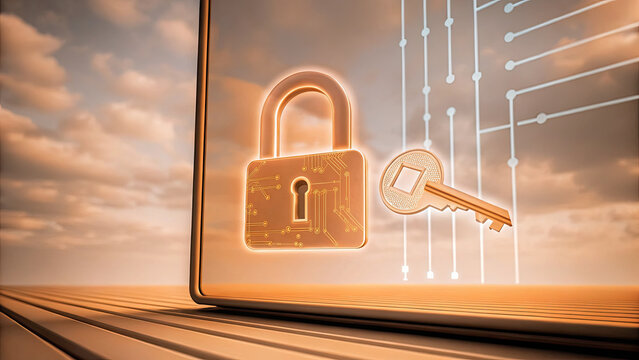 Passwordless login with key and lock concept. Digital security concept with a lock and key illustration.