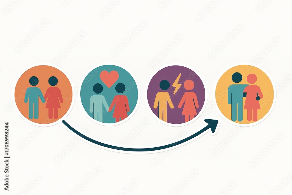 Aufkleber visual narrative of relationship dynamics capturing stages from connection to love joy pain and comp