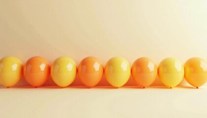 Colorful orange and yellow balloons in a row on soft background  