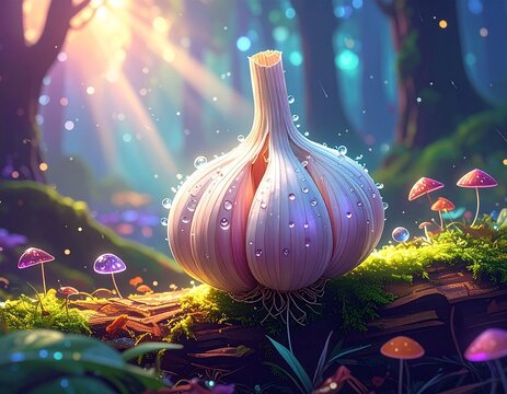 숲속의 마법 같은 빛나는 마늘 Magical Glowing Garlic in the Forest