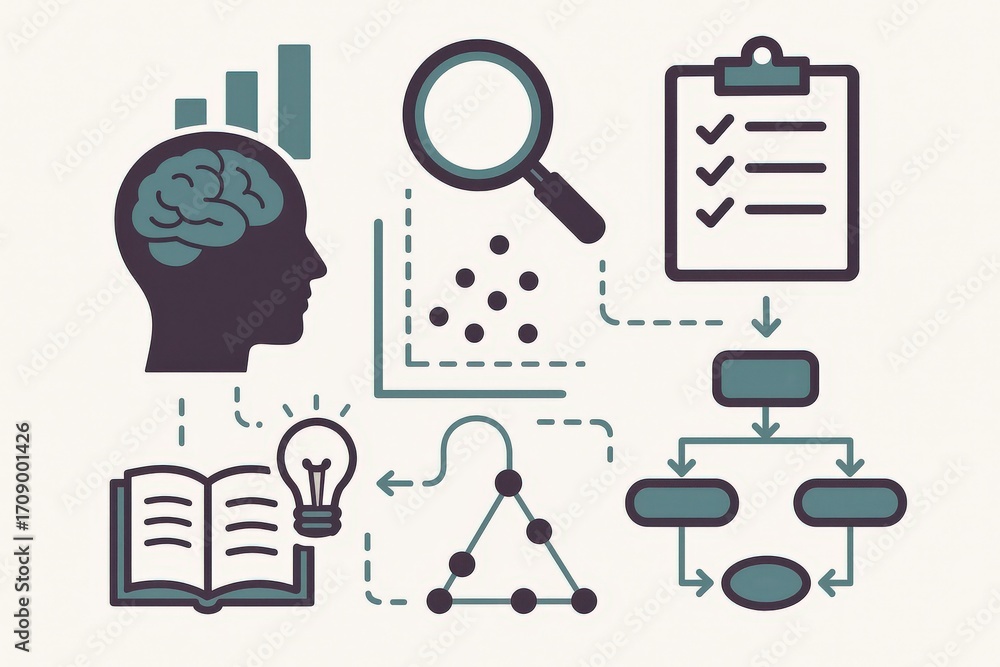 Aufkleber visual representation of cognitive processes illustrated through icons depicting brain functions ana
