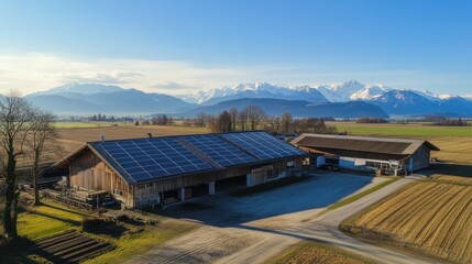Sustainable Farm with Solar Panels in Alpine Scenery
