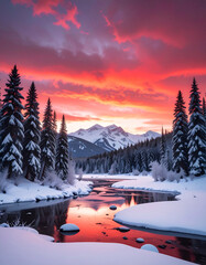 Crimson Winter Landscape