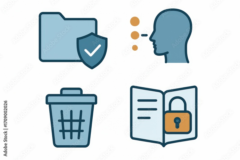 Poster secure digital information management showcasing a folder icon with verification shield, thought rep