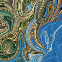 Abstract blue and green swirl pattern resembling flowing water and earth textures. Perfect modern art background for design, nature, and creativity. Keywords: abstract, swirl, pattern, background, nat