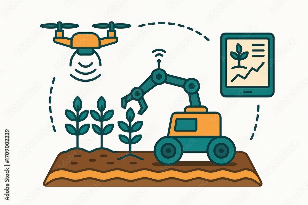 Aufkleber innovative agricultural technology utilizing drone and robotic precision farming to enhance crop mon