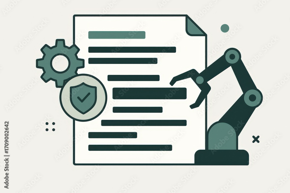 Poster innovative robotic arm engaging in document processing with an emphasis on precision and security te