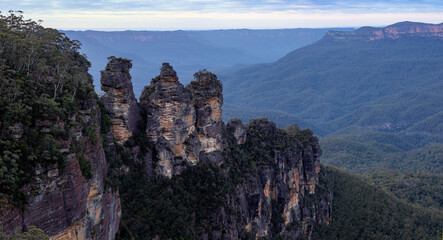 Panoramic view of the Three Sisters at the Blue Mountains in Australia