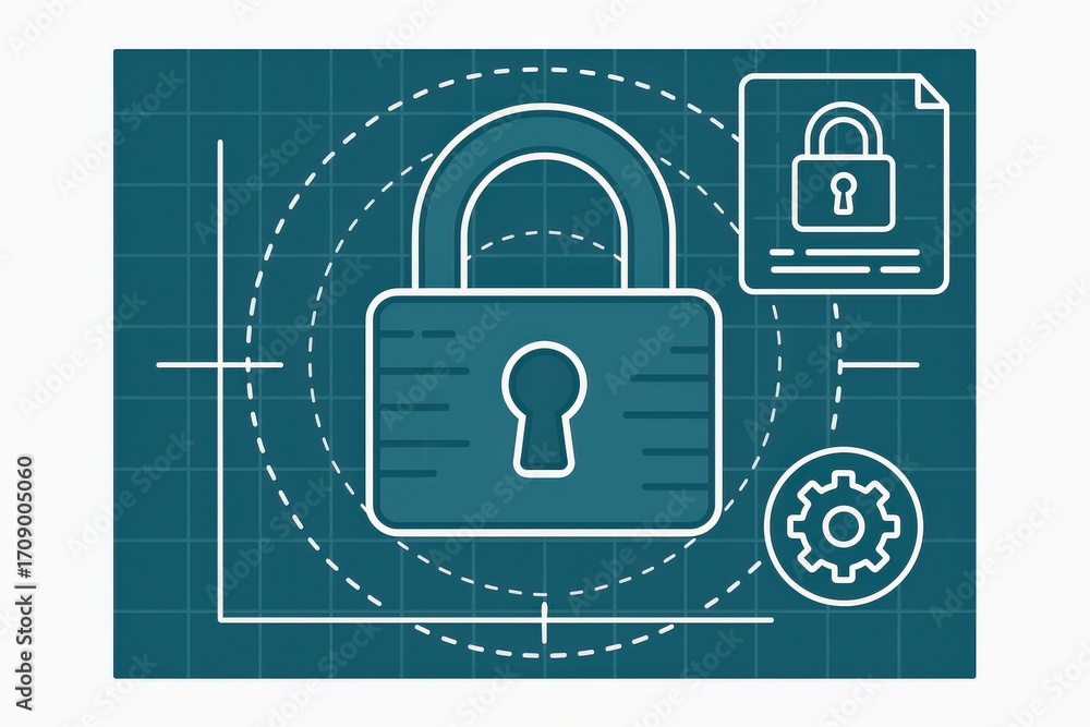 Aufkleber secure digital lock symbolizing cybersecurity mechanisms, showcasing technical innovation with bluep