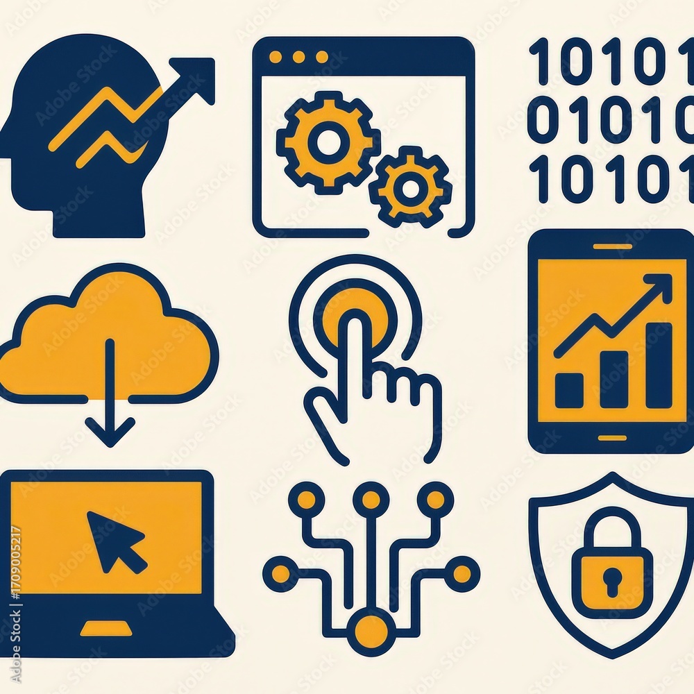 Aufkleber engaging digital ecosystem illustrating data analytics, cloud computing, technological innovation, u