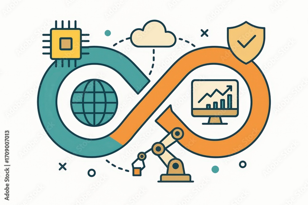 Poster infinite loop of technology and automation integrating global connectivity showcasing digital transf