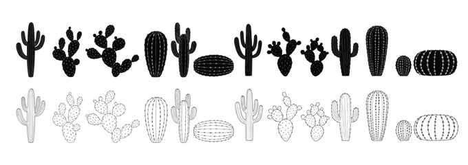 Cactus Silhouettes and Line Drawings Collection plant desert