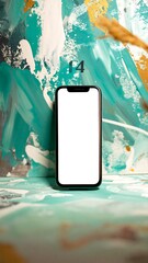 Phone on abstract teal background