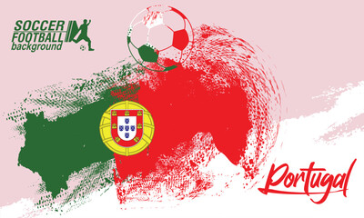Football or soccer abstract background paint brushes. Portugal flag texture grunge football cup, Soccer Template design, soccer banner template, Brush texture grunge, football cup.eps10