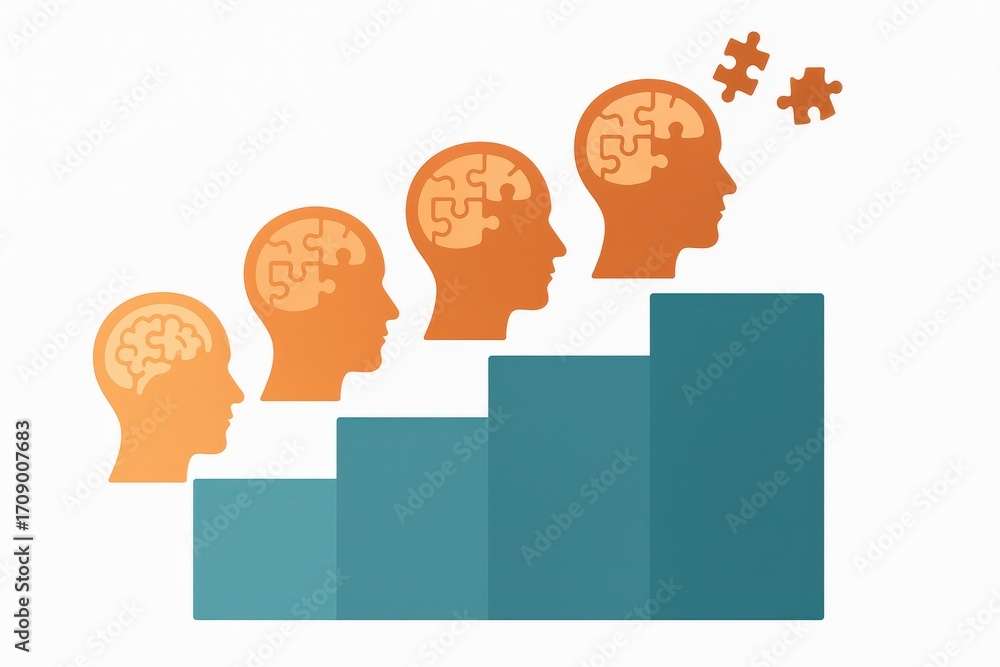 Poster illustrating cognitive evolution through visual metaphors depicting the dynamic progression of human