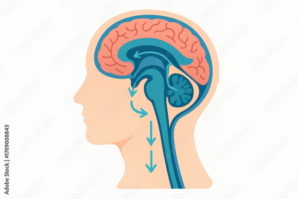 Poster detailed illustration of human brain anatomy with a focus on neural pathways and cognitive functions