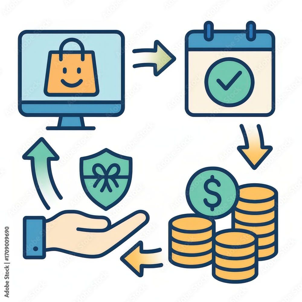 Poster digital marketplace dynamics illustrating shopping experience workflow payment processing and custom