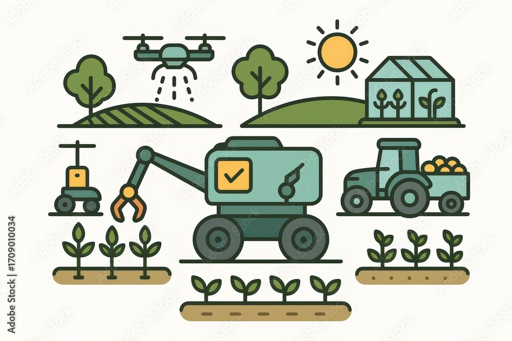 Poster innovative agricultural technology enhancing crop productivity through robotic machinery automated d